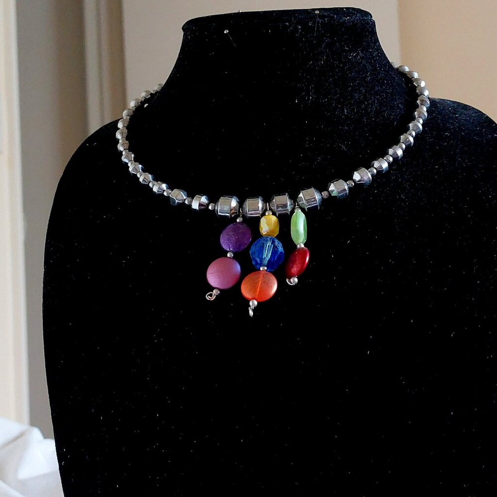 Choker style necklace made from glass and hematite beads